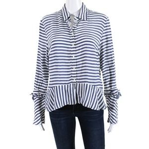 Artelier Nicole Miller Stripe Ruffle Button Blouse Size Small